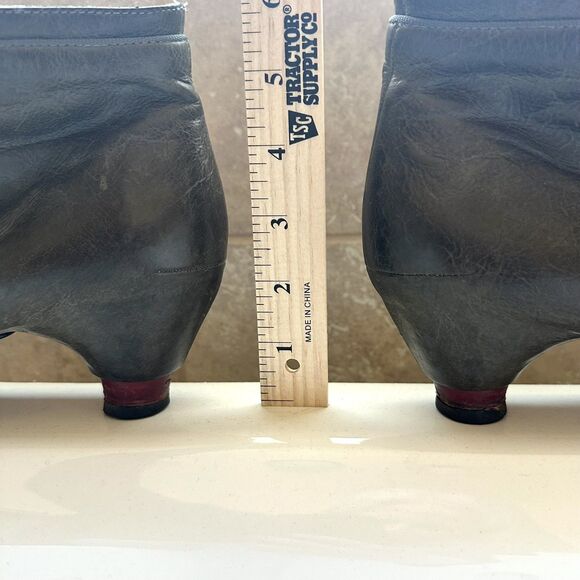 Vialis Ankle Boots 9.5 Green Leather Fairy Fantasy Zip Closure Spool Heel - Picture 9 of 10